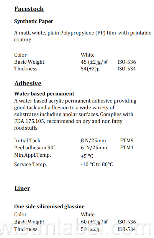 71e0822 Synthetic Paper Water Based Permanent White Glassine